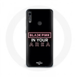 Coque pour Huawei P30 Lite Blackpink in Your Area Logo Rose Fond Noir