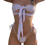 2 tk/komplekti l&otilde;hestatud bikiinid lilleprintiga side Seksikas madala l&otilde;ikega &otilde;huke ujumisriided ujumine S roosa