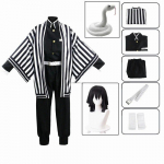 Anime Demon Slayer Kimetsu No Yaiba Iguro Obanai Kimono &Uuml;likond Anime Parukas Cosplay Kost&uuml;&uuml;m Halloweeni Pidu Valge Madu Rekvisiidid L-(Full set+wig)