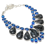 Natural Larvikite, Topaz Gemstone 925 Sterling Silver Gift Necklace 18 i0e65