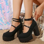 Roosad paksude kontsadega pahkluu rihma pumbad Sweet Platform Square Heel Naiste k&otilde;rged kontsad Pumbad Platvorm Kingad Kevadised naiste kingad 38 must