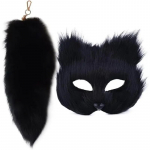 Therian maski ja sabakomplekt t&uuml;drukutele, karvane mask Long Fox Tail Cosplay Fox Mask Hundisaba kassi maskid Halloweeni karnevaliks must
