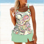 Naiste &otilde;lapaeltega ujumistrikoo veepiiskade r&otilde;ngaga, lilleprintiga bikiinid, l&uuml;hikesed ujumistrikoo 4XL roheline