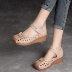 Johnature Mitmek&uuml;lgsed ehtsast nahast &otilde;&otilde;nsad sandaalid Retro konksu ja aasaga Mugavad naiste kiiluga kingad 36 beež