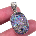 Looduslik Titaan Druzy Gemstone 925 Proovikulla H&otilde;bedast Ripats 1,50 n7A79 gray