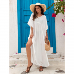 Suures suuruses Boho Cover Up, naiste pluss tugeva nahkhiirevarrukaga V kaelus Maxi poolitatud Kaftani rannakleit One-size valge