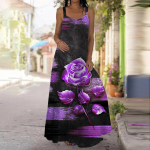 Naiste libisemiskleit Maxi pikk kleit Kuldse roosi mustriga kleit Kevad- ja suvepuhkus XS