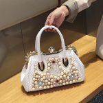 Luksuslik moebr&auml;nd Pearl naiste k&auml;ekott Uus nahast teemant Shoudler Crossbody &otilde;htukott Kaasaskantavad rhinestone lukukotid valge