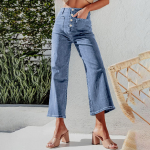 Kevadised naiste moodsad vabaaja k&otilde;rge v&ouml;&ouml;kohaga laia s&auml;&auml;rega teksad XXL must