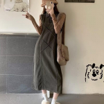 Naiste vabaaja teksakleit S&uuml;gisene vintage varrukateta kleit S