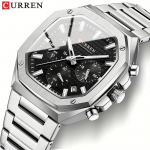 CURREN luksusbr&auml;nd ruudukujuline vintage kvartskell helendav mood kuup&auml;evaketas roostevabast terasest kronograafkell meestele naistele 8459 must