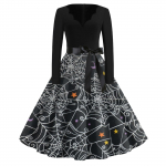 Naiste mood V-kaelusega vabaaja &otilde;hukesed Halloweeni tr&uuml;kitud pikkade varrukatega kleidid S oranž