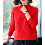 Naiste kaelusega kampsun, s&uuml;gistalvine pikkade varrukatega pullover Naiste kootud topid Džemprid Naiste kudumid M punane