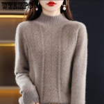 Puhas ka&scaron;miirist sviiter, naiste s&uuml;gis- ja talvine poolk&otilde;rge krae, soliidne vabaaja pikkade varrukatega kudumine alumine kampsun One Size kaamel