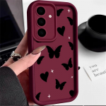 Luksuslik liblikate, armastuse ja s&uuml;damete mustriga matt telefoni&uuml;mbris Samsung S25 Ultra S24 FE S23 S22 A54 A34 A55 A35 A52 A14 p&otilde;rutuskindlale pehmele silikoonist &otilde;hukesele &uuml;mbrisele Samsung A35