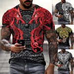 Uus mood Meeste Viking Tattoo Art T-s&auml;rk 3D Prindiga T-s&auml;rgid L&uuml;hikeste varrukatega vabaaja topid S