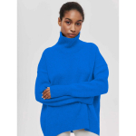 Naiste s&uuml;gistalvised avara kaelusega kampsun, pikkade varrukatega &uuml;lisuur sviiter, s&uuml;gisene vaba džemper, paksud soojad kootud sviitrid naistele XL sinine