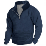 Meeste vintage k&otilde;rge kaelusega poollukuga spordikampsun pikkade varrukatega S sinine