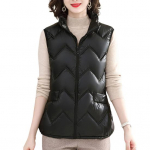 Naiste talvevesti mantel Plus Size Stand krae &uuml;hev&auml;rviline t&otilde;mblukk XXXL must