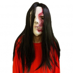 Halloweeni latekspeakatete mask jube hirmus kurjad pikad juuksed Naise kummitus t&auml;ispea mask Cosplay-rekvisiidid Maskeraadipeo Halloweeni kost&uuml;&uuml;mitarvikud must