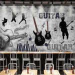3D Seinamaal Retro K&auml;sitsi Maalitud Muusikateemaline Tapeet Kitarr Graffiti Tsemendist Seinamaal Restorani KTV Baari Seinamaal 200 cm(W) x 140 cm(H)