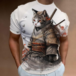 3D Samurai Cat Print l&uuml;hikeste varrukatega T-s&auml;rk meestele Uus retro meeste T-s&auml;rk Moodne &uuml;lisuur meeste riided Kiiresti kuivavad s&auml;rgid 2024. aasta XS