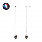 PERLINEA - Boucles d'Oreilles Pendante 7 cm - V&eacute;ritables Perles de Culture de Tahiti Ovales 8-9 mm - Argent 925 Milli&egrave;mes - Bijoux F