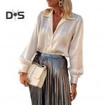 Naiste kevads&uuml;gise s&auml;rk &Uuml;herealise rev&auml;&auml;riga pikkade varrukatega t&ouml;&ouml;lk&auml;imine pidulik &uuml;lemine plisseeritud l&auml;ikiv pind metallist maksiseelik kontoririided S Jacket