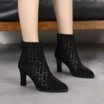 Naiste &Otilde;&otilde;nes V&otilde;rgust Pahkluusaapad Suvine Mood Teemantruudulised Ruudukujulise Kontsaga Terava Ninaga Lukuga Sandaalid Vabaaja K&otilde;rge Kontsaga Kingad 35 must