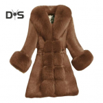 Keskealised naiste mantel udune kunstkarusnahk Slim Fit V kaelus Kuulsuste balli pidulik mantel Elastne v&ouml;&ouml;koht keskmise pikkusega k&uuml;lmakindlad talvised &uuml;ler&otilde;ivad 4XL khaki