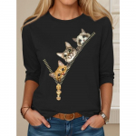 Moedisain Naiste T-s&auml;rgid 3D Prindiga Kawaii Cat Graphics Pikkade varrukatega P&ouml;&ouml;ratud kaelaga Tavap&auml;rased Kevad/s&uuml;gis &otilde;hukesed spordir&otilde;ivad S