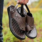 Mood Vintage Stiilis Meeste Sandaalid Nahast Sandaalid Meeste &Otilde;ues Suvised Vabaaja pl&auml;tud Kerged moodsad Meeste Tossud Rannajalatsid 38 pruun