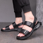Moodsad meeste sandaalid Vabaaja mugavad avatud varba platvormsandaalid Pehmed rannajalatsid Meeste kingad &Uuml;hev&auml;rvilised nahast mehe suvekingad Zapatos 38 must