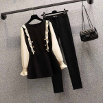 Kaheosaline kost&uuml;&uuml;m naistele s&uuml;gis-talvine Slim Mugav avar pikkade varrukatega s&auml;rk avara p&uuml;kste &uuml;likond naistele M must