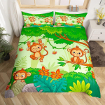 Armas ahvi voodipesukomplekt, kahekordne multifilm Banaan Stars tekikott Troopiline metsloomade puuviljade lohukott Kollane tekikate EU Single(135x200cm)