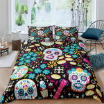 Suhkrukolju tekikott Luksuslik gooti skeletiga voodipesukomplekt Halloweeni teema Lilleline tekikate &Uuml;heinimese t&auml;iskasvanu t&uuml;drukutele lastele teismelistele 150x200cm 3pcs