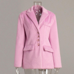 Naiste rev velvetist bleiser jakk Kleitlik vabaaja &uuml;likond jakk Talvine s&uuml;gis Trendikas t&ouml;&ouml;&uuml;ler&otilde;ivad pikkade varrukatega kohev kunstkarusnahast mantel naistele S roosa