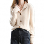 Naiste kampsun mantel &Uuml;herealine aluskrae, pikad varrukad, kootud lahtised puhtav&auml;rvilised kudumid l&uuml;hikest t&uuml;&uuml;pi kampsunist jope M