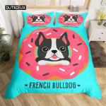 Buldogi tekikott Prantsuse buldogid Voodipesukomplekt &Uuml;heinimesevoodi Pol&uuml;ester &Scaron;okolaadipruun Kutsikas Lemmikloom Koerake Loom Tekikott Koeraarmastajale Kingitused EU single(135x200cm)