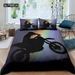 3D Motokrossis&otilde;itja Tekikott Komplekt Mikrokiud Punane Must Mustusejalgratas &Auml;&auml;rmuslikud Spordialad Teema Mootorratta Muster Voodipesu Komplekt Kuninglik Suurus EU single(135x200cm)