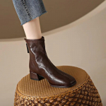 Luksuslikud naiste saapad K&otilde;rge kvaliteediga kandilise ninaga naiste pahkluu saapad Moodsad keskmise k&otilde;rgusega kontsad Naiste kingad Briti stiilis p&otilde;lvini saapad 39 pruun