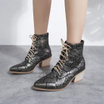 Elegantsed s&uuml;gise naiste kingad Snake Print Poolsaapad Naiste retro pitsitud plokk keskmise kontsaga vabaajajalatsid pluss suurus 35-43 35 must