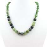 Pierres et Min&eacute;raux. Collier perles Diopside du Br&eacute;sil + Jade + Agate mousse 8 mm. Chaine Collier femmes, hommes. Taille personnali