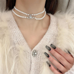 Prantsuse P&auml;rl Rangluukaelakee - 2024 Uus K&otilde;rgekvaliteediline Luksuslik Stiil N0507, Full Zircon, Saturn, Double Pearl Necklace