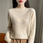 Naiste ka&scaron;miirist sviiter Qinghe ka&scaron;miir 30% ka&scaron;miir 70% vill s&uuml;gis-talvine ka&scaron;miir pullover pehme ja soe M beež