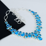 Siwss Blue Topaz Gemstone k&auml;sitsi valmistatud 925 Sterling h&otilde;be kaelakee, Siwss Blue Topaz h&otilde;bedane kaelakee naisele, Unisex kaelakee, emadep&auml;eva kingitus 20" sinine