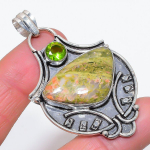 Natural Unakite, Peridot Gemstone 925 Sterling Silver Jewelry Pendant 2.52 q6m12