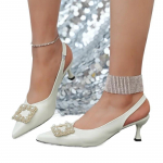 Naiste Kingad Slingbacks Naiste K&otilde;rged Kontsad Suur Suurus Kleidi Kingad Naiste Ruudukujuline Nupp Terav Nina Peenike Konts Slip-on Sandaalid 35 valkjas v&auml;rv