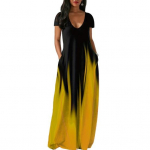 Naiste maksikleit taskutega V-kaelusega l&uuml;hikeste varrukatega, gradientv&auml;rvides kontrastsed A-l&otilde;ikeline t&auml;ispikk kleit igap&auml;evaseks pidulikuks kohtinguteks M lilla