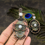 Prehnite, Moonstone Copper Wire Wrap Jewelry Pendant 3.35 d8d98